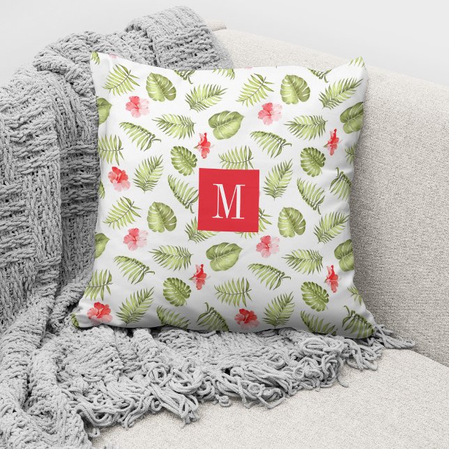 Coussin Feuilles de palmier botaniques Monogramme Moderne (Créateur téléchargé)
