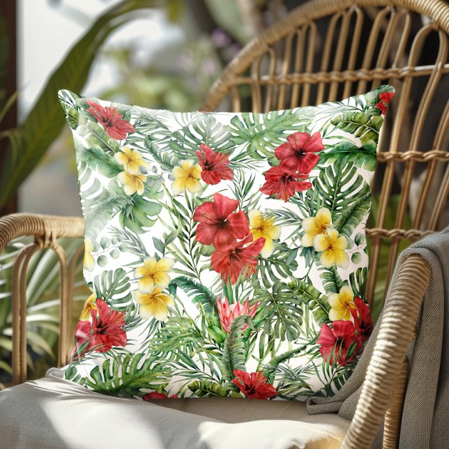 Coussin Feuilles de palmier floral tropical à l'aquarelle (Créateur téléchargé)
