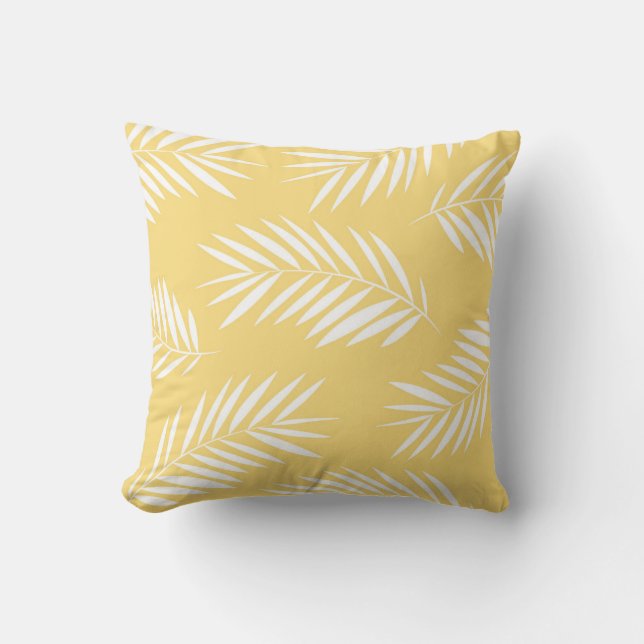 Coussin Feuilles de palmier frondes motif jaune et blanc (Recto)