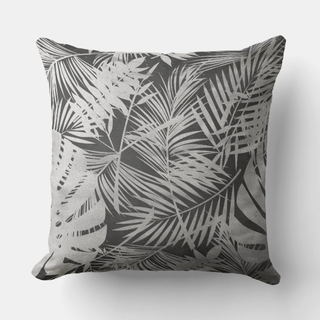 Coussin feuilles de palmier noir et blanc (Recto)