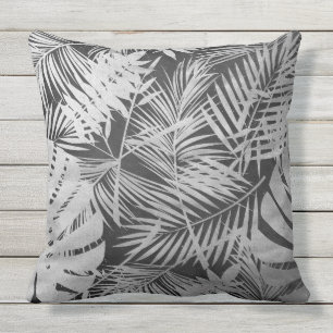 Coussin feuilles de palmier noir et blanc
