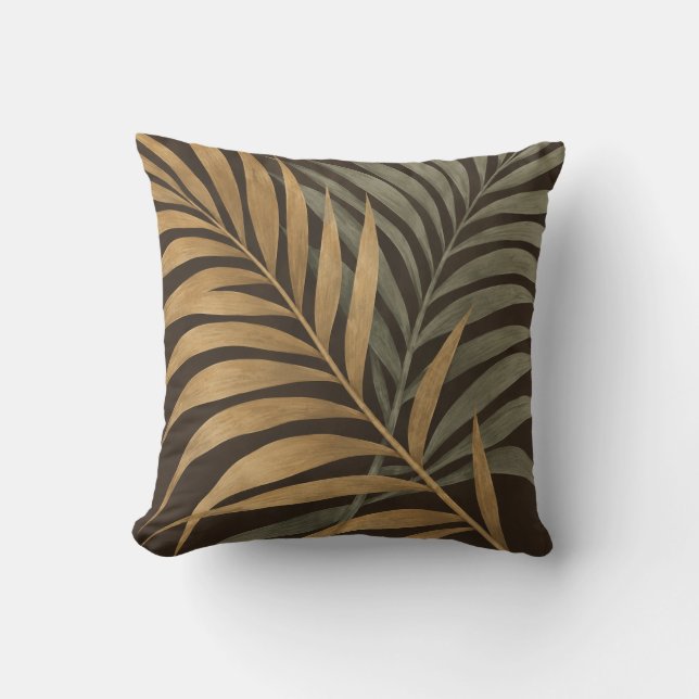 Coussin Feuilles de palmier Sage Ocre Marron Botanique (Recto)