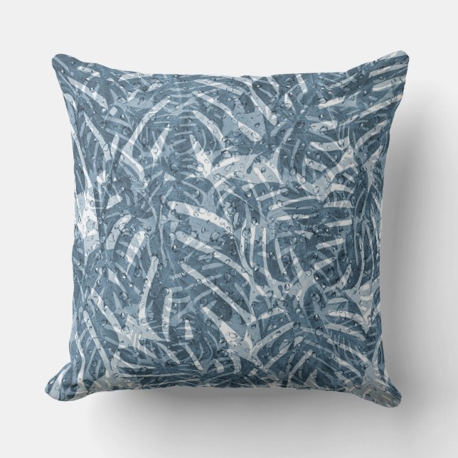 Coussin Feuilles de palmier tropical bleu Forêt pluviale G (Recto)