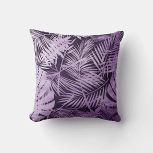 Coussin Feuilles de palmier tropical pourpre
