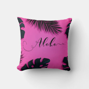 Coussin Feuilles de palmier tropical rose Hawaï été Aloha