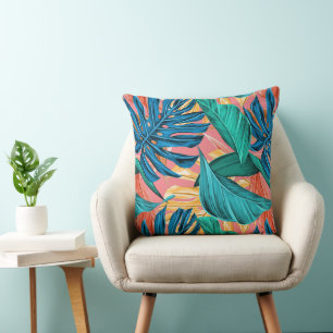 Coussin Feuilles de palmier tropicales d'été colorées vive