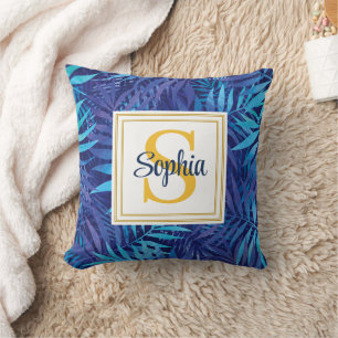 Coussin Feuilles de palmier tropicales modernes monogramme