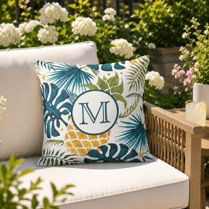 Coussin Feuilles de palmier tropicales monogramme de anana
