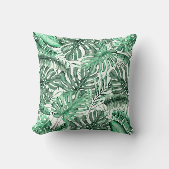 Coussin Feuilles de palmier tropicales vertes Brise d'île  (Recto)