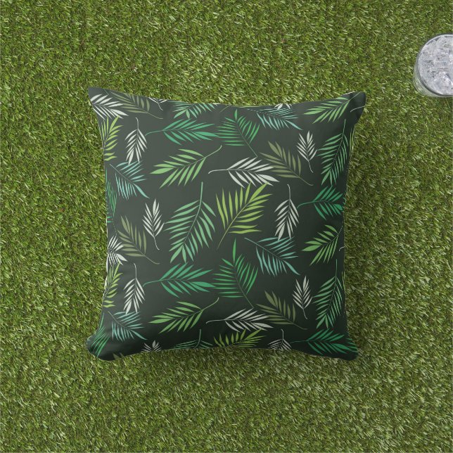 Coussin Feuilles de palmier tropicales vertes d'été élégan (Herbe)