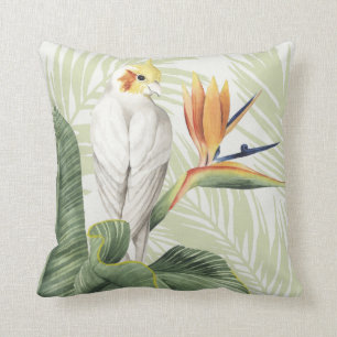 Coussin Feuilles De Palmiers Avec Oiseau Blanc