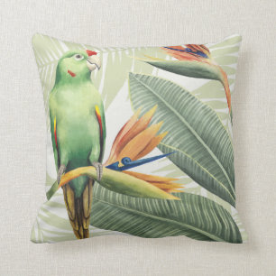 Coussin Feuilles De Palmiers Avec Oiseau Vert