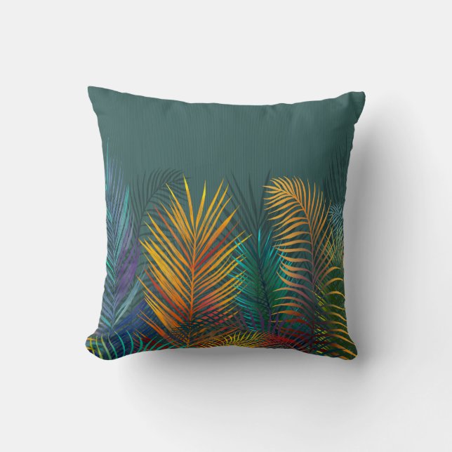 Coussin Feuilles de palmiers de couleur tropicale. Feuille (Recto)
