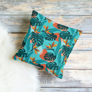 Coussin Feuilles de palmiers et fleurs d'hibiscus motif tr