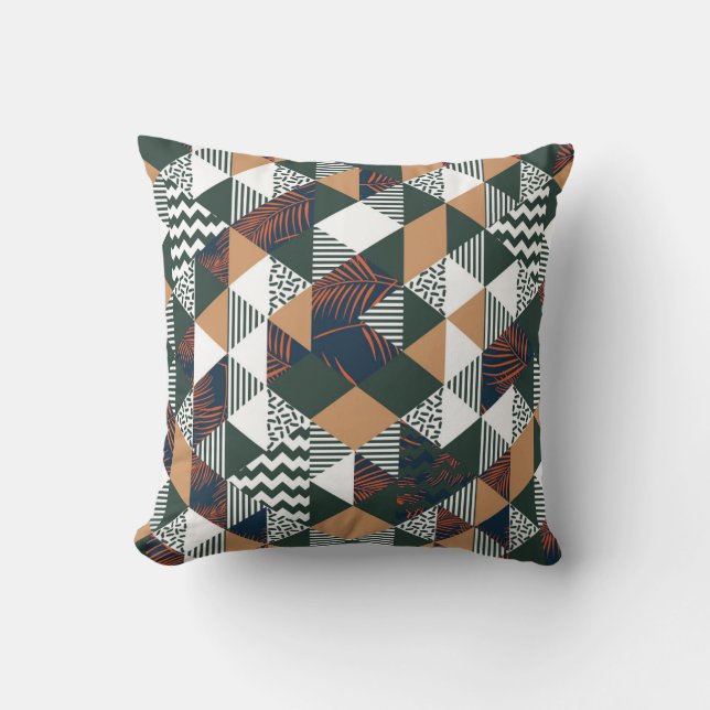 Coussin Feuilles de palmiers géométriques, motif à la mode (Recto)