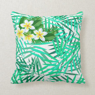Coussin Feuilles de palmiers tropicaux et motif de fleurs