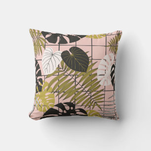 Coussin Feuilles de palmiers tropicaux, été élégant.
