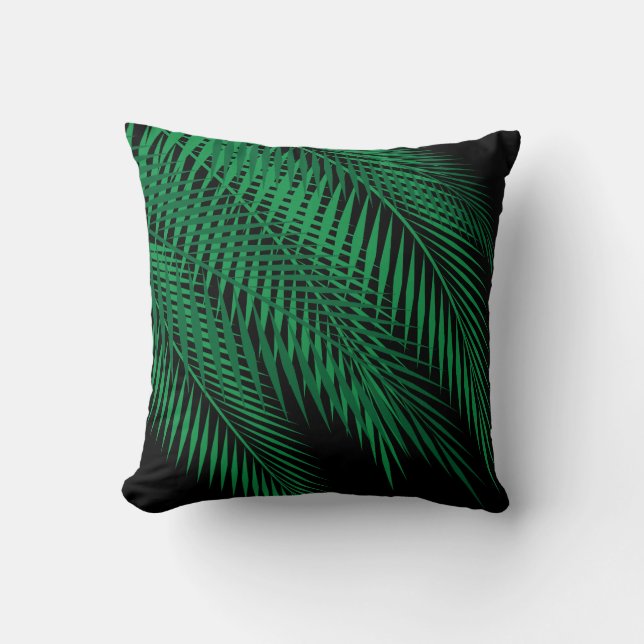 Coussin Feuilles de palmiers tropicaux sur ciel sombre (Recto)
