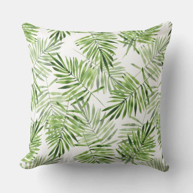 Coussin Feuilles de palmiers verts. Motif aquarelle (Recto)