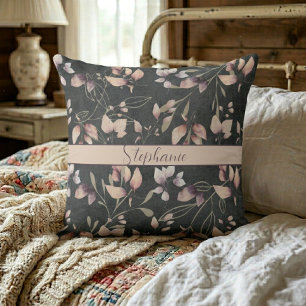 Coussin Feuilles De Pierre Roses Et Dorées Élégantes Sur F