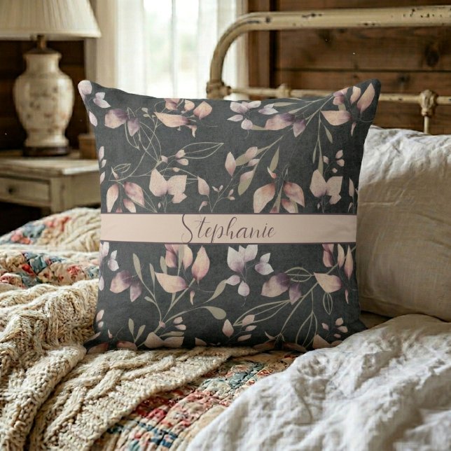 Coussin Feuilles De Pierre Roses Et Dorées Élégantes Sur F (Créateur téléchargé)