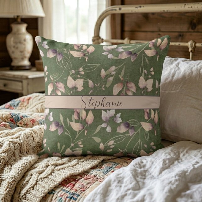 Coussin Feuilles De Pierre Roses Et Dorées Élégantes Sur F (Créateur téléchargé)