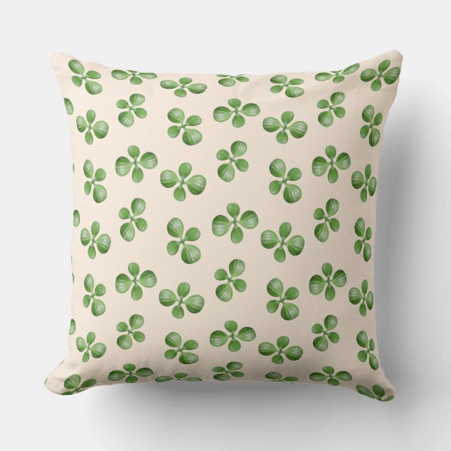 Coussin Feuilles de Succulente Vertes sur Beige Clair (Recto)