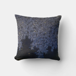 Coussin Feuilles de teinte bleue complexe Zones dorées