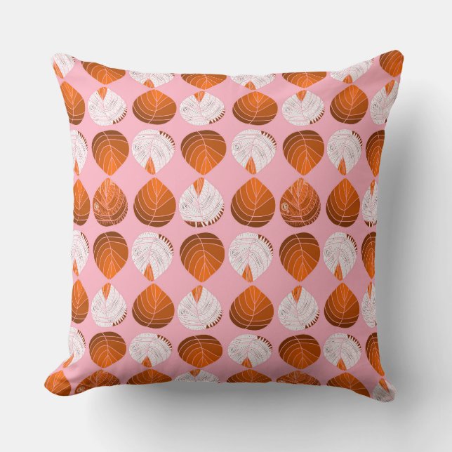 Coussin Feuilles de tête de poisson Brown orange blanc ros (Recto)