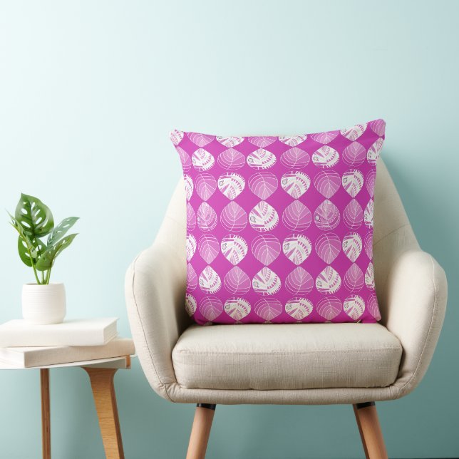 Coussin Feuilles de tête de poisson Nouveau Fuschia blanc (Chaise)