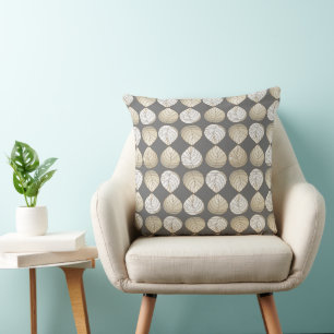 Coussin Feuilles de tête de poisson Vieux or blanc gris