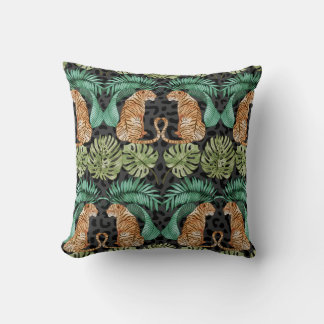 Coussin Feuilles de tigres : Aquarelle Jungle sans joint.