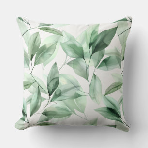 Coussin Feuilles de verdure aquarelle vert pâle clair