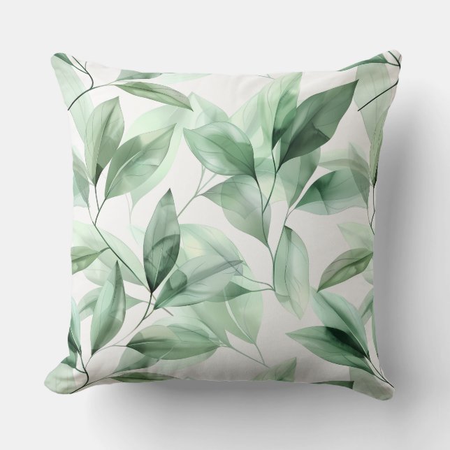 Coussin Feuilles de verdure aquarelle vert pâle clair (Recto)