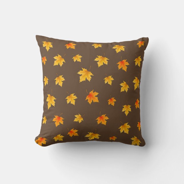 Coussin Feuilles d'érable sur fond marron (Recto)