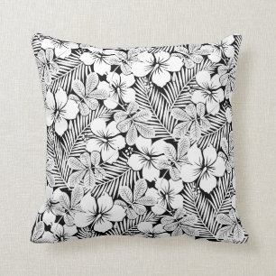 Coussin feuilles d'hibiscus et de palmiers blancs