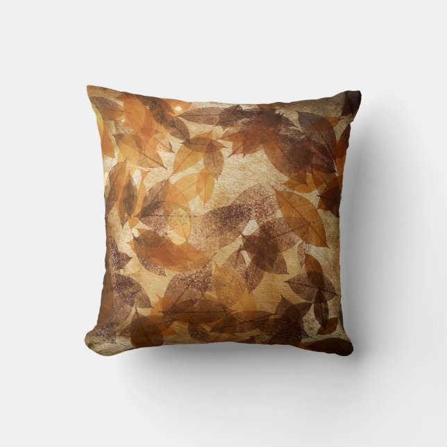 Coussin Feuilles d'or beige Brown Linge d'automne (Recto)