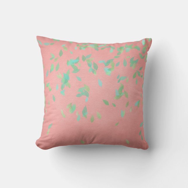 Coussin Feuilles d'or de corail rose Mint Green Pastel (Recto)