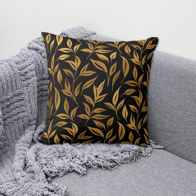 Coussin Feuilles d'or en noir (Créateur téléchargé)