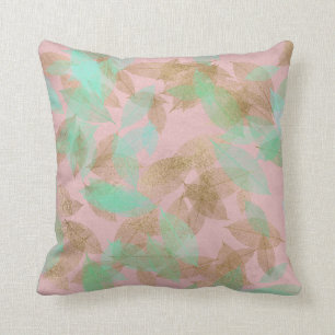 Coussin Feuilles d'or rose rose Mint Green Pastel