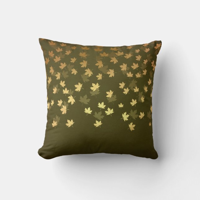 Coussin Feuilles d'or vert forêt automne (Recto)