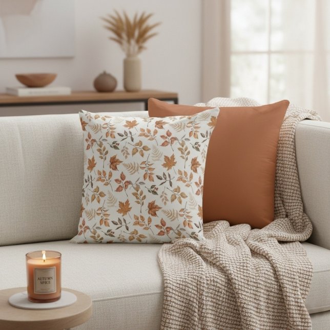 Coussin Feuilles d'Orange Sèches Thème Botanique Automne (Botanical Fall Autumn Themed Dry Orange Leaves Throw Pillow)
