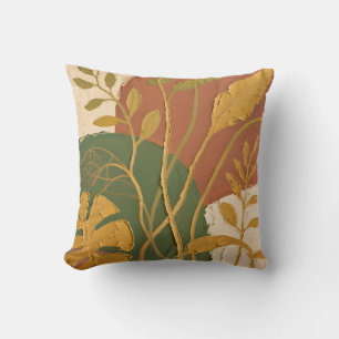 Coussin Feuilles Dorées Abstraites