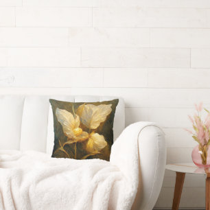 Coussin Feuilles dorés dans les tons jaune et Brown