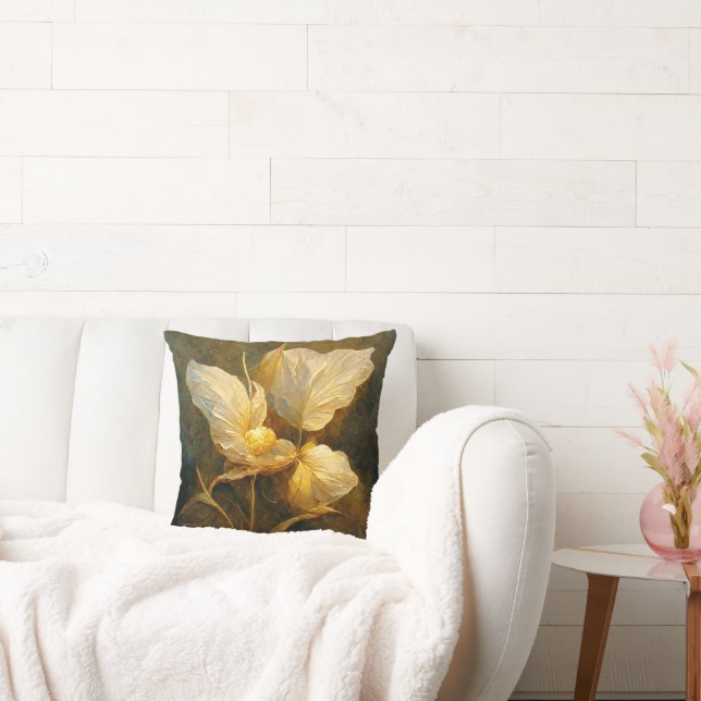 Coussin Feuilles dorés dans les tons jaune et Brown (Canapé)