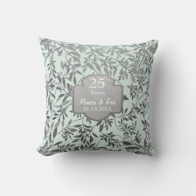 Coussin Feuilles du 25e anniversaire de Mariage d'argent (Recto)