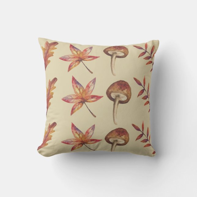 Coussin Feuilles et champignons d'automne (Recto)