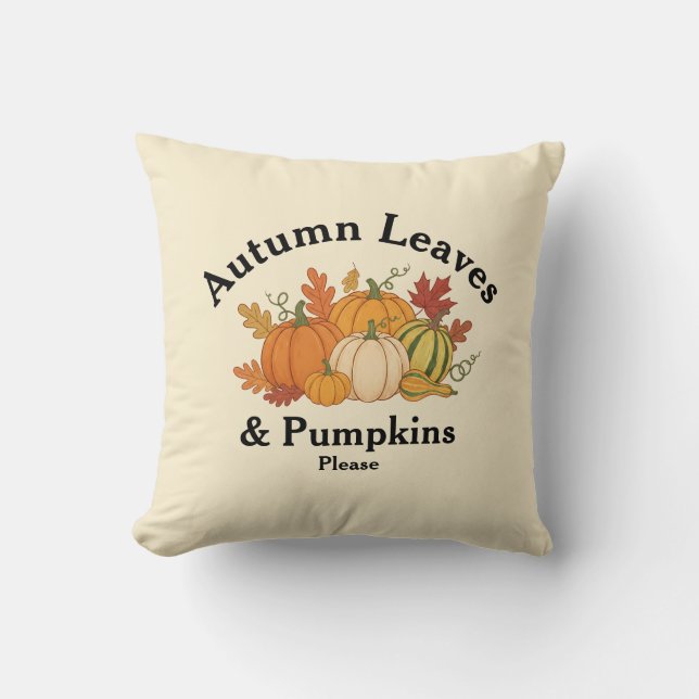 Coussin Feuilles et Citrouilles d'automne - Décor rustique (Recto)
