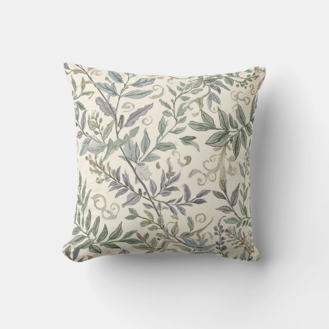 Coussin Feuilles et feuillage botaniques verts (Recto)