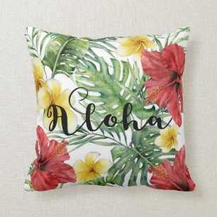 Coussin Feuilles et fleurs botaniques tropicales Floral Al